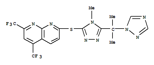 (9ci)-7-[[4-甲基-5-[1-甲基-1-(1H-1,2,4-噻唑-1-基)乙基]-4H-1,2,4-噻唑-3-基]硫代]-2,4-双(三氟甲基)-1,8-萘啶结构式_339009-60-8结构式