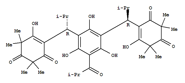 4,4-[[2,4,6-三羟基-5-(2-甲基-1-氧代丙基)-1,3-亚苯基]双(2-甲基丙烷-1,1-二yl)]双[5-羟基-2,2,6,6-四甲基-4-环己烯-1,3-二酮]结构式_54247-21-1结构式