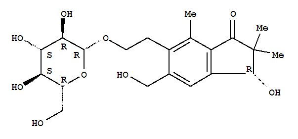 (R)-6-[2-(β-d-吡喃葡萄糖氧基)乙基]-2,3-二氢-3-羟基-5-羟基甲基-2,2,7-三甲基-1H-茚-1-酮结构式_62043-49-6结构式