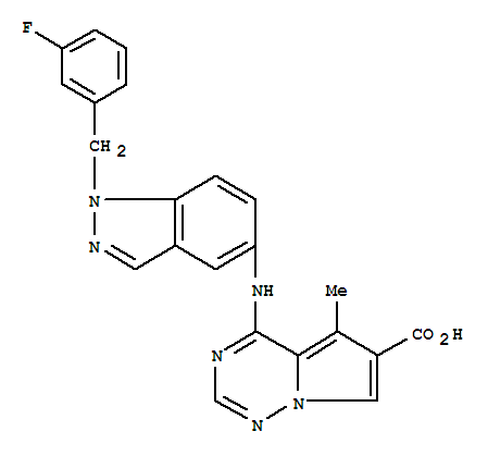 Pyrrolo[2,1-f][1,2,4]triazine-6-carboxylic acid, 4-[[1-[(3-fluorophenyl)methyl]-1H-indazol-5-yl]amino]-5-methyl- Structure,856667-80-6Structure