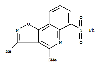 3-甲基-4-(甲基硫代)-6-(苯基磺酰基)-异噁唑并[4,5-c]喹啉结构式_899793-36-3结构式