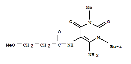  n-[6-氨基-1,2,3,4-四氢-3-甲基-1-(2-甲基丙基)-2,4-二氧代-5-嘧啶]-3-甲氧基-丙酰胺结构式_90749-74-9结构式