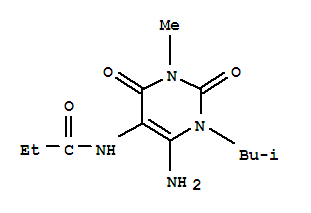  n-[6-氨基-1,2,3,4-四氢-3-甲基-1-(2-甲基丙基)-2,4-二氧代-5-嘧啶]-丙酰胺结构式_90749-79-4结构式