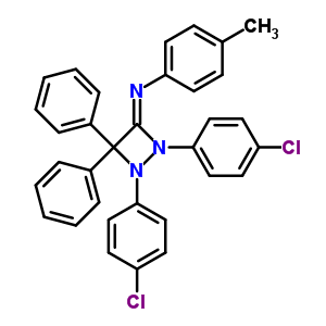 Benzenamine,n-[1,2-bis(4-chlorophenyl)-4,4-diphenyl-1,2-diazetidin-3-ylidene]-4-methyl- Structure,13896-19-0Structure