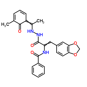 N-[2-苯并[1,3]二氧代l-5-基-1-[[1-(5-甲基-6-氧代-1-环己二烯-2,4-基)乙基氨基]氨基甲酰]乙烯]苯甲酰胺结构式_17178-84-6结构式