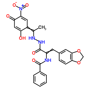 3-(1,3-苯并二氧杂环戊烯-5-基)-2-(苯甲酰基氨基)-2-丙酸 2-[1-(2,4-二羟基-5-硝基苯基)亚乙基]肼结构式_17178-88-0结构式