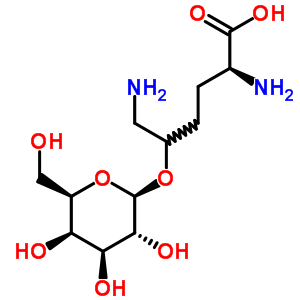 (2S)-2,6-二氨基-5-[(2R,3R,4S,5R,6R)-3,4,5-三羟基-6-(羟基甲基)四氢吡喃-2-基]氧基己酸结构式_32448-36-5结构式