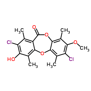 2,8-Dichloro-9-hydroxy-3-methoxy-1,4,7,10-tetramethylbenzo[b][1,5]benzodioxepin-6-one Structure,33211-22-2Structure