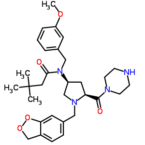 N-[(3S,5S)-1-(1,3-苯并二氧戊环-5-甲基)-5-(1-哌嗪基羰基)-3-吡咯烷基]-N-[(3-甲氧基苯基)甲基]-3,3-二甲基-丁酰胺结构式_334998-36-6结构式