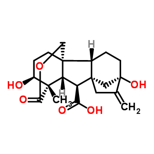 (1R,2r,5s,8s,9s,10s,11s,17s)-5,17-dihydroxy-11-methyl-6-methylene-12-oxo-13-oxapentacyclo[9.3.3.1<sup>5,8</sup>.0<sup>1,10</sup>.0<sup>2,8</sup>]octadecane-9-carboxylic acid Structure,36434-14-7Structure