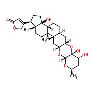 (2alpha(2S,3S,4R,6R),3beta,5alpha)-14-羟基-2,3-((四氢-3,4-二羟基-6-甲基-2H-吡喃-3,2-二基)二(氧基))-心甾-20(22)-烯内酯结构式_36597-51-0结构式