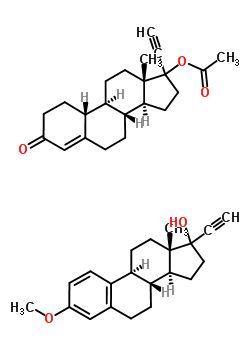 (17alpha)-17-(乙酰氧基)-19-去甲孕甾-4-烯-20-炔-3-酮与 (17alpha)-3-甲氧基-19-去甲孕甾-1,3,5(10)-三烯-20-炔-17-醇混合物结构式_51367-42-1结构式