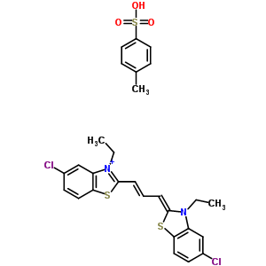 5-氯-2-(3-(5-氯-3-乙基-2(3H)-苯并噻唑亚基)-1-丙烯基)-3-乙基-苯并噻唑鎓 4-甲基苯磺酸盐 (1:1)结构式_54350-28-6结构式