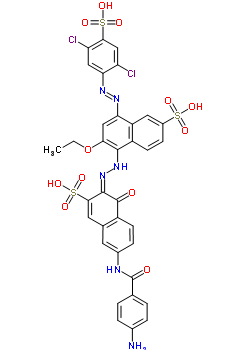 5-[(2E)-2-{6-[(4-氨基苯甲酰)氨基]-1-氧代-3-磺基-2(1H)-萘亚基}肼基]-8-[(E)-(2,5-二氯-4-磺基苯基)偶氮]-6-乙氧基-2-萘磺酸结构式_5893-32-3结构式