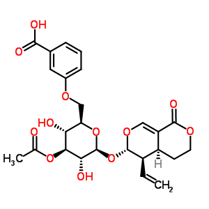 [(4aS)-4,4aα,5,6-四氢-5β-乙烯-1-氧代-1H,3H-吡喃并[3,4-c]吡喃-6α-基]3-O-乙酰基-2-O-(3-羟基苯甲酰基)-β-D-吡喃葡萄糖苷结构式_59193-73-6结构式