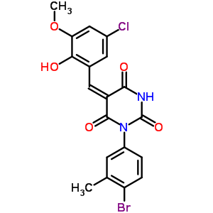(5E)-1-(4-溴-3-甲基-苯基)-5-[(5-氯-2-羟基-3-甲氧基-苯基)亚甲基]-1,3-二嗪农-2,4,6-三酮结构式_6063-89-4结构式