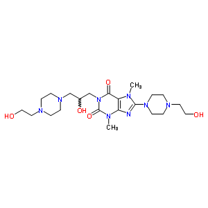 8-[4-(2-Hydroxyethyl)piperazin-1-yl]-1-[2-hydroxy-3-[4-(2-hydroxyethyl)piperazin-1-yl]propyl]-3,7-dimethyl-purine-2,6-dione Structure,69408-12-4Structure