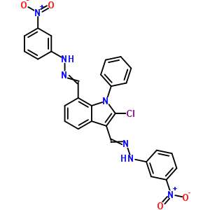 N-[[2-chloro-7-[[(3-nitrophenyl)hydrazinylidene]methyl]-1-phenyl-indol-3-yl]methylideneamino]-3-nitro-aniline Structure,70952-04-4Structure