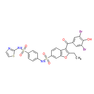 3-(3,5-二溴-4-羟基苯甲酰基)-2-乙基-N-[4-[(2-噻唑氨基)磺酰基]苯基]-6-苯并呋喃磺酰胺结构式_765317-72-4结构式