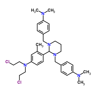 Benzenamine,4-[1,3-bis[[4-(dimethylamino)phenyl]methyl]hexahydro-2-pyrimidinyl]-n,n-bis(2-chloroethyl)-3-methyl- Structure,811-07-4Structure