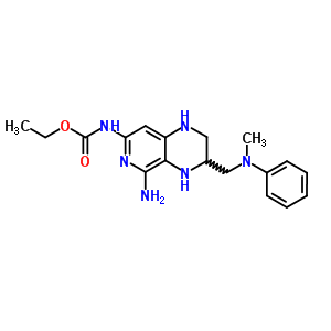 Carbamic acid, [5-amino-1,2,3, 4-tetrahydro-3-[(methylphenylamino)methyl]pyrido[3, 4-b]pyrazin-7-yl]-, ethyl ester Structure,83291-30-9Structure