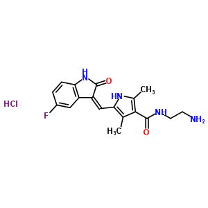 N-(2-氨基乙基)-5-[(Z)-(5-氟-2-氧代-1,2-二氢-3H-吲哚-3-亚基)甲基]-2,4-二甲基-1H-吡咯-3-甲酰胺盐酸盐(1:1)结构式_873077-70-4结构式