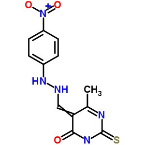 6-Methyl-5-[[2-(4-nitrophenyl)hydrazinyl]methylidene]-2-sulfanylidene-pyrimidin-4-one Structure,91843-78-6Structure